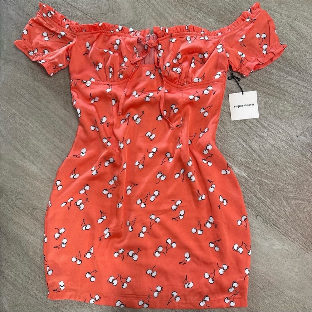 Superdown Red Cherry Off-Shoulder Top